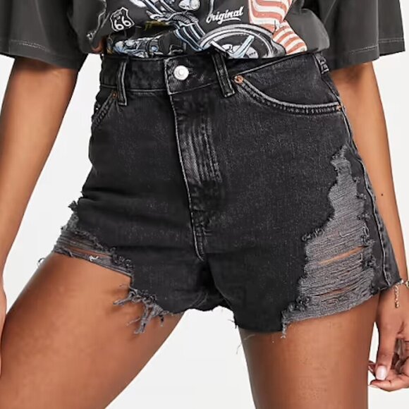 Topshop High Waist Distressed Jean Micro Shorts Sz 6 - Picture 1 of 6